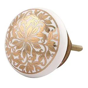 IndianShelf Handmade Designer Golden Floral Design Round Knobs for Cabinets and Cupboards(1.5 Inches)- 4 Pieces