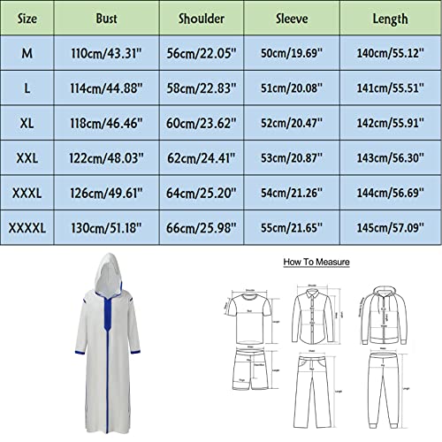White Thobe for Men Muslim Long Sleeve Hooded Kaftan Plus Size Eid Prayer Robe Arabic Moroccan Dubai Islamic Abaya2