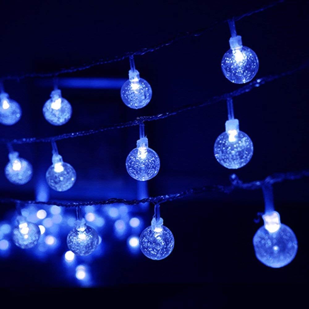 OKQYIMAQQ Solar Grobe Ball String Lights Outdoor, 22m 200LED Solar Ball String Lights Waterproof 8 Mode for Garden Yard (Blue)
