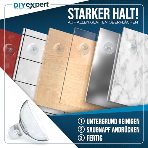 DIYexpert Saugnapf mit Querloch | Made in Germany | [Ø 20 mm] [20 Stück] | Hochwertige Saugnäpfe für Fensterdeko | Ideal für Schnüre oder Handy