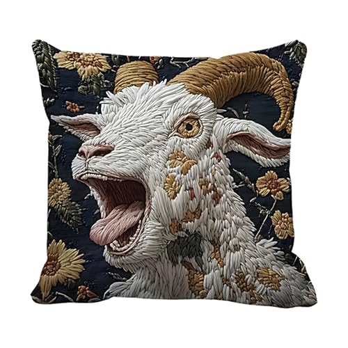Funda de almohada divertida de cabra – Funda cuadrada de felpa, decoración de animales de granja, piel de cojín cómoda, accesorio de espacio de vida cálido | Funda de cojín suave, estilo rural cha