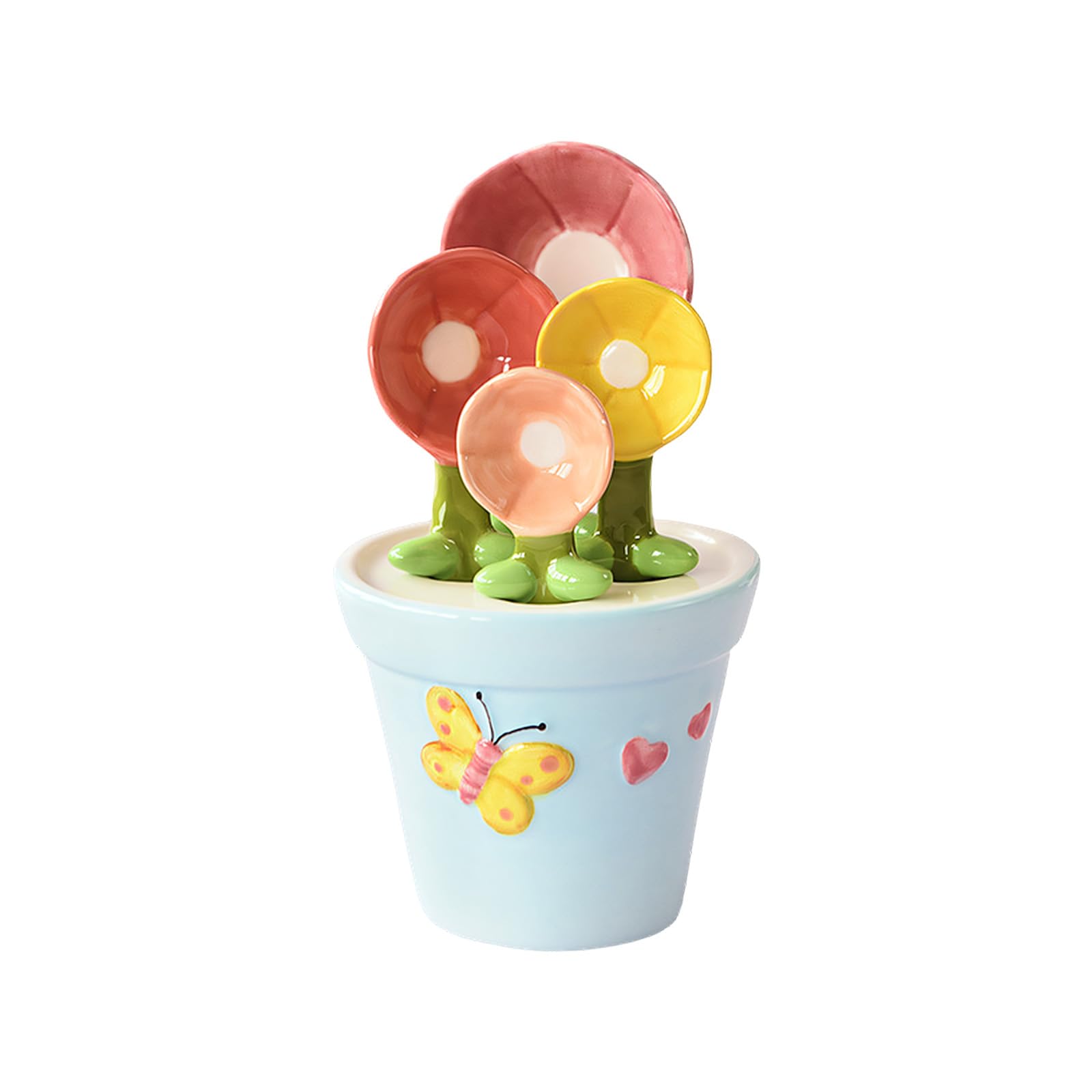 Xinsheinelry Ceramic Measuring Spoon Set with Stable Base for Kitchen Baking and Food Preparation Measurement Utensils Earthenware Measuring Utensils