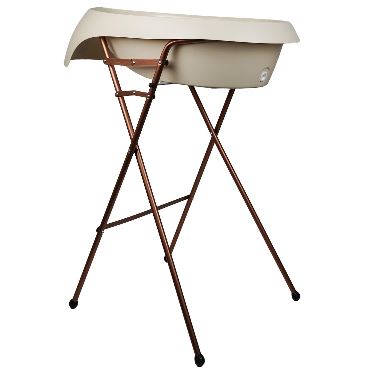 THERMOBABY – Kit de bañera para bebé, bañera de hidromasaje, pie de cobre y manguera de drenaje – plegable y estable – Fabricado en Europa – Beige