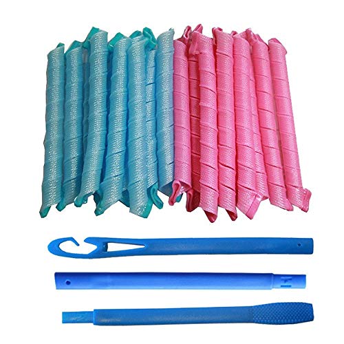 Bigoudis 43 Kits De Style Spirale For Boucles Magiques, 40 Bigoudis Sans Chaleur Et 3 Crochets De Mise En Plis, Bleu Rose +