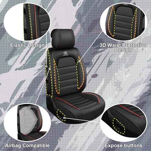 Image of Full Set Car Seat Covers for Ford F-150 F-250 F-350 XL XLT STX Lariat King Ranch Platinum Raptor Seat Covers 2007-2026, Waterproof Seat Protectors(Standard 5 Seats /Black&Red)