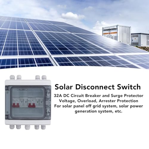 Interruttore Automatico Miniaturizzato CC, Sezionatore Solare CC 500 V, Scatola Combinata Fotovoltaica con Protezione Sovratensione 2 in 2 Uscite, 32 A 20‑40 KA, IP65