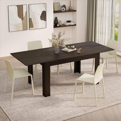 Mobili Fiver, Easy Extendable Dining Table, 55.1(86.6) x35.4 in, ...