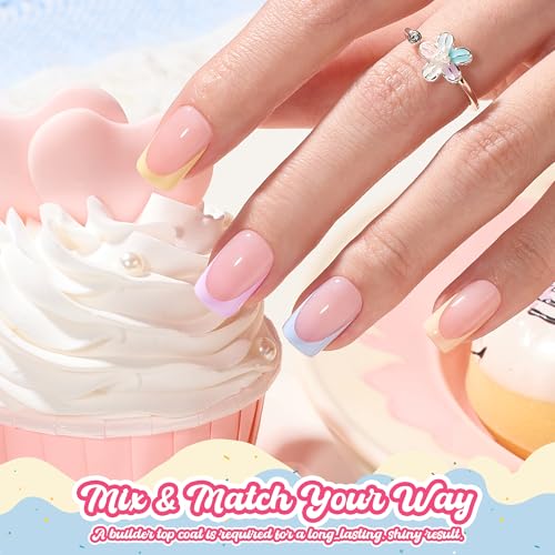 Image of Beetles French Tips Press On Nails Short Square Pastel 6 Colors 192Pcs | Short square Colored French tip fake nails in 6 colors with 192 pcs and 16 sizes for easy DIY manicures.