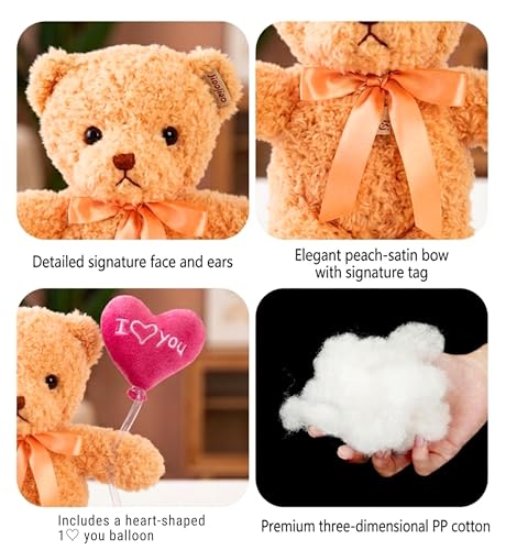 Image of Tickles Teddy with I Love You Ballon Heart Soft Stuffed Plush Toy for Couples Boyfriend, Girlfriend, Wife & Husband Valentine Gift (Size: 30 cm Color: Brown)