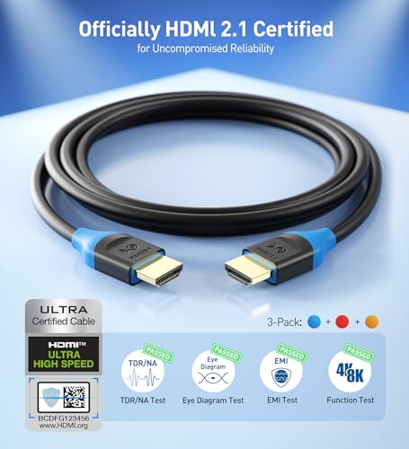 Image of Cable Matters [Ultra High Speed HDMI Certified 3-Pack 48Gbps 8K HDMI Cable 0.3m with 8K@60Hz, 4K@240Hz and HDR Support for PS5, Xbox Series X /S, RTX3080 /3090, RX 6800 /6900, Apple TV, and More