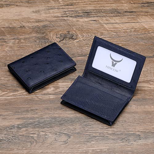 Image of HISCOW Full Grain Leather Business Card Holder Case | Minimalist EDC wallet, gusset holds 25 cards, ID window, fits folded bills, bifold profile, premium gifts for men & women