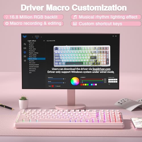 AULA F99 Wireless Mechanical Keyboard-Silent Version,Tri-Mode(BT5.0/2.4GHz/USB-C),Gasket Structure,Hot Swappable Mechanical Keyboard with Pre-lubed Linear Switches,RGB Backlit PC Gaming Keyboards,Pink — view 6