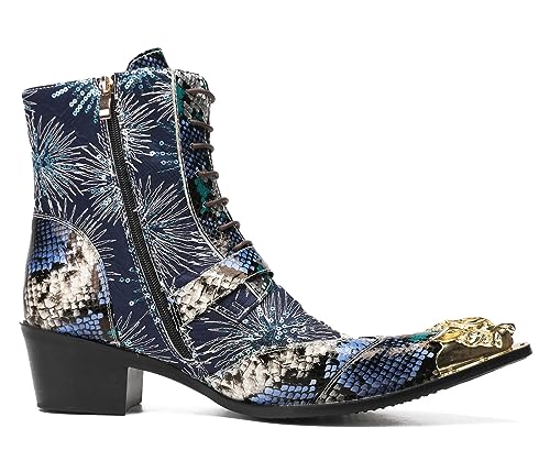 Santimon Mens Dress Casual Western Cowboy Boots - Genuine Leather Mid Top Boots with Shining Sequins & Metal Wingtip Toe for Ballroom Disco Party3