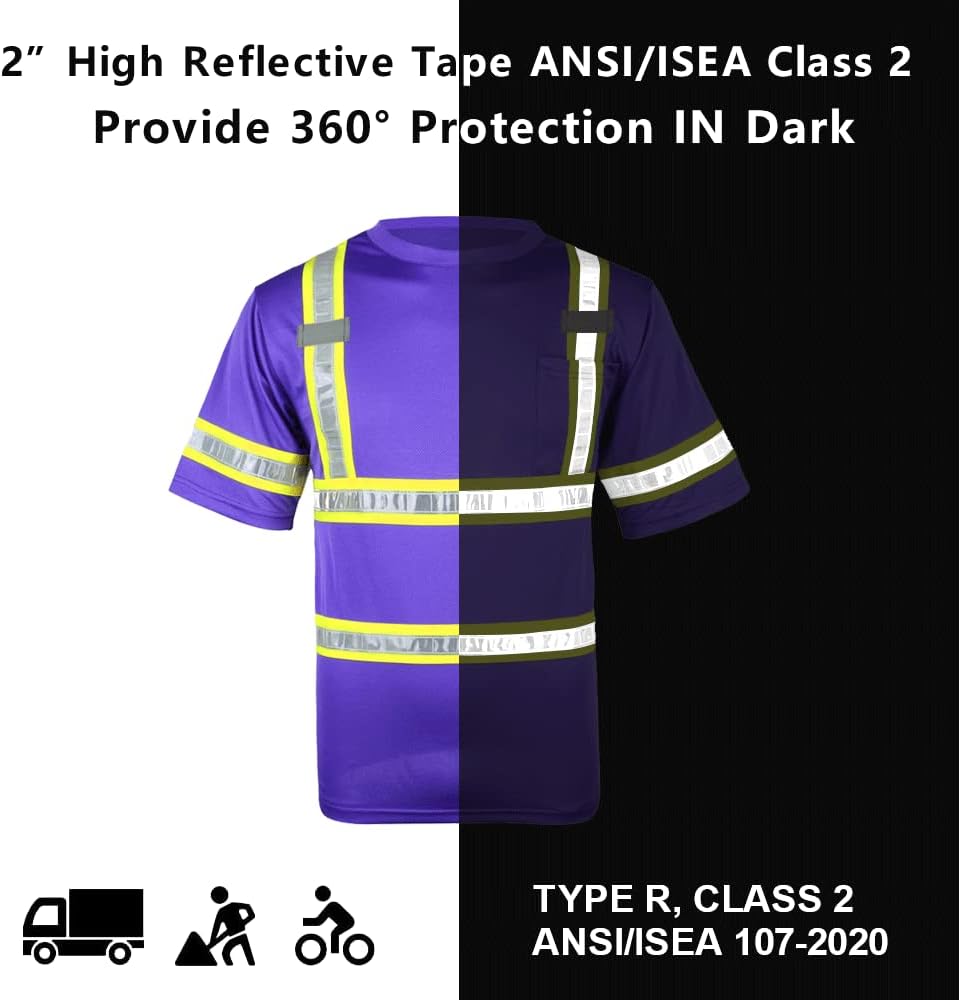 SMASYS Reflective Shirts - High Visibility Short Sleeve T Shirts ANSI with Pockets and Reflective Tape for Men,Women