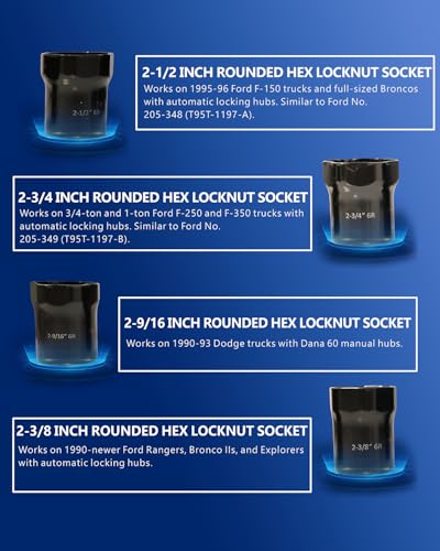 Image of Wheel Bearing Locknut Socket Set 7 Piece Wheel Bearing Lock Nuts Removal and Installation Tool Kit 1 /2 Inch Drive SAE and Metric 6-Point Axle Nut Socket Compatible with Dodge, Ford and Toyota