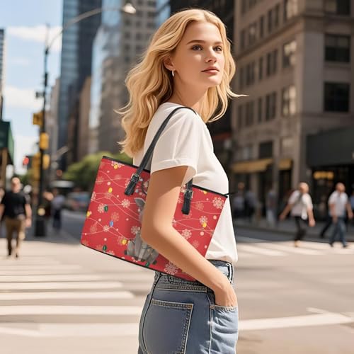 Image of Coldinair Christmas Leather Tote Bag for Women with Zipper Large Shoulder Tote Bag Shopping Casual Travel Bag Handbag Purse