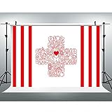 LUCKBTY Red and White Striped Backdrop 9x6ft Medical Treatment Care Cross Photography Background for Themed Party Wall Paper Prop BJYYLU348