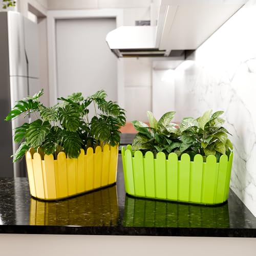 Image of YUCCABE ITALIA SHERA Fence-TRA 14 INCH Plastic Flower Pot Suitable for Inddor Outdoor Kitchen Garden