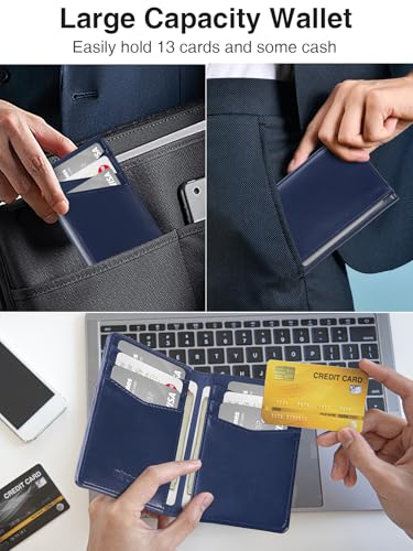Miroddi Men's Wallet, Bifold Minimalist Wallets for Men, Leather Front Pocket Wallet, Credit Card Holder for Men, RFID Blocking Wallet, 9 Card Slots and 4 Storage Pockets, Dark Blue — view 2
