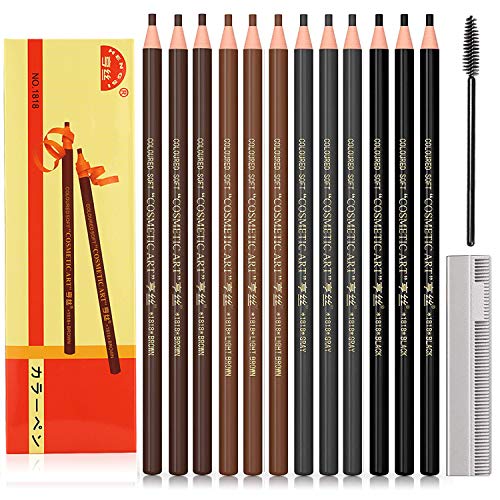 Waterproof Eyebrow Pencils Brow Pencil Set For Marking, Filling And Outlining, Tattoo Makeup Eye Brow Liners In, 12Pcs 4Colors(3Black 3Light Brown 3Brown 3Gray）(Multicolor)