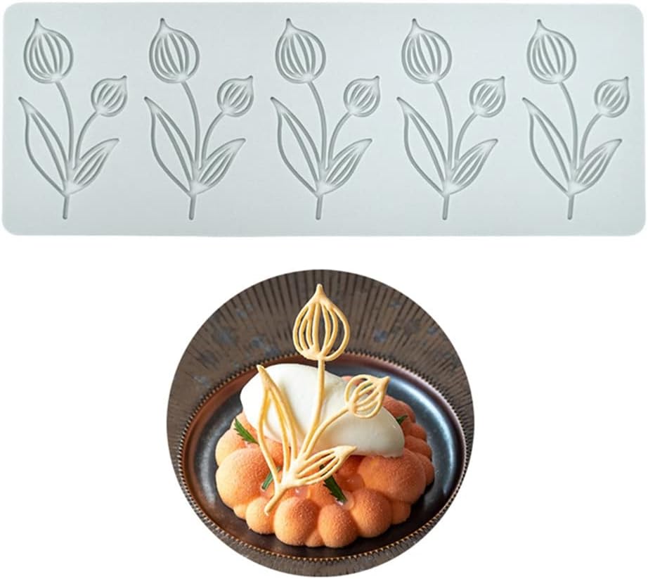 Tulip Flower Silicone Mold 3D Baking Fondant Lace Pad Cake Silicone Mold Cake Fondant Clay Molds Tulip_10.48 x 3.52 x 0.12 inches BH0957