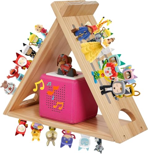 Image of for Toniesbox Shelf,Triangle Tonie Shelf Magnetic Compatible with Toniesbox 1 and 2,Solid Oak Wooden Wall Mounted Tonie Storage Display Shelf for 40-80 Characters for Kids Play Room