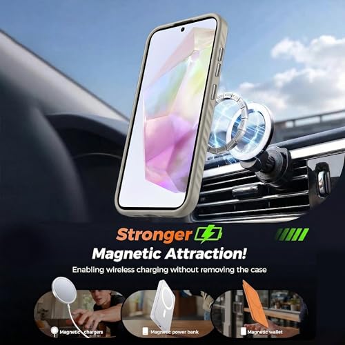 Image of KARWAN Slim Shockproof Back Case Cover Compatible with Samsung Galaxy A55,Dual Layer Armor Protection with Matt Finish, Heavy Duty Cover with Magnetic MagEase Wireless Charging (Grey)