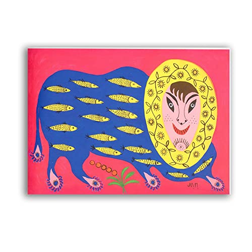 Art Ukrainien Maria Primachenko Castor toile poétique et colorée 20x30cm