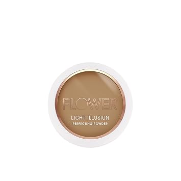 FLOWER Beauty By Drew Barrymore Light Illusion Perfecting Powder - Powder Foundation + Setting Powder for Makeup - Medium Buildable Coverage - Natural Glow + Flawless Finish - Mocha
