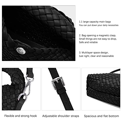 Woven Tote Bag For Women, Crossbody Purses For Women, Handbags For Women Crossbody Bag With Detachable Strap (Black) #TOP5
