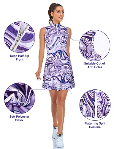 Ladies Golf Dresses,Cucuchy Athletic Dress Casual Summer Workout Dresses Plus Size Zip Up Tank Dresses Cute Pleated Tennis Apparel For Teen Girls Tie Dye Purple Xl #TOP3