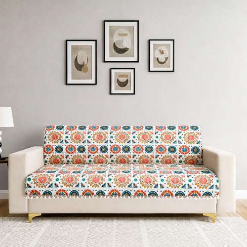 Image of Homerz Premium Printed Quilted Velvet Sofa Slip Cover Protector with Tassels, Sofa Mat, Exact Size, Antislip Cover (Mosaic, 5 (3+1+1) Seater, Full)