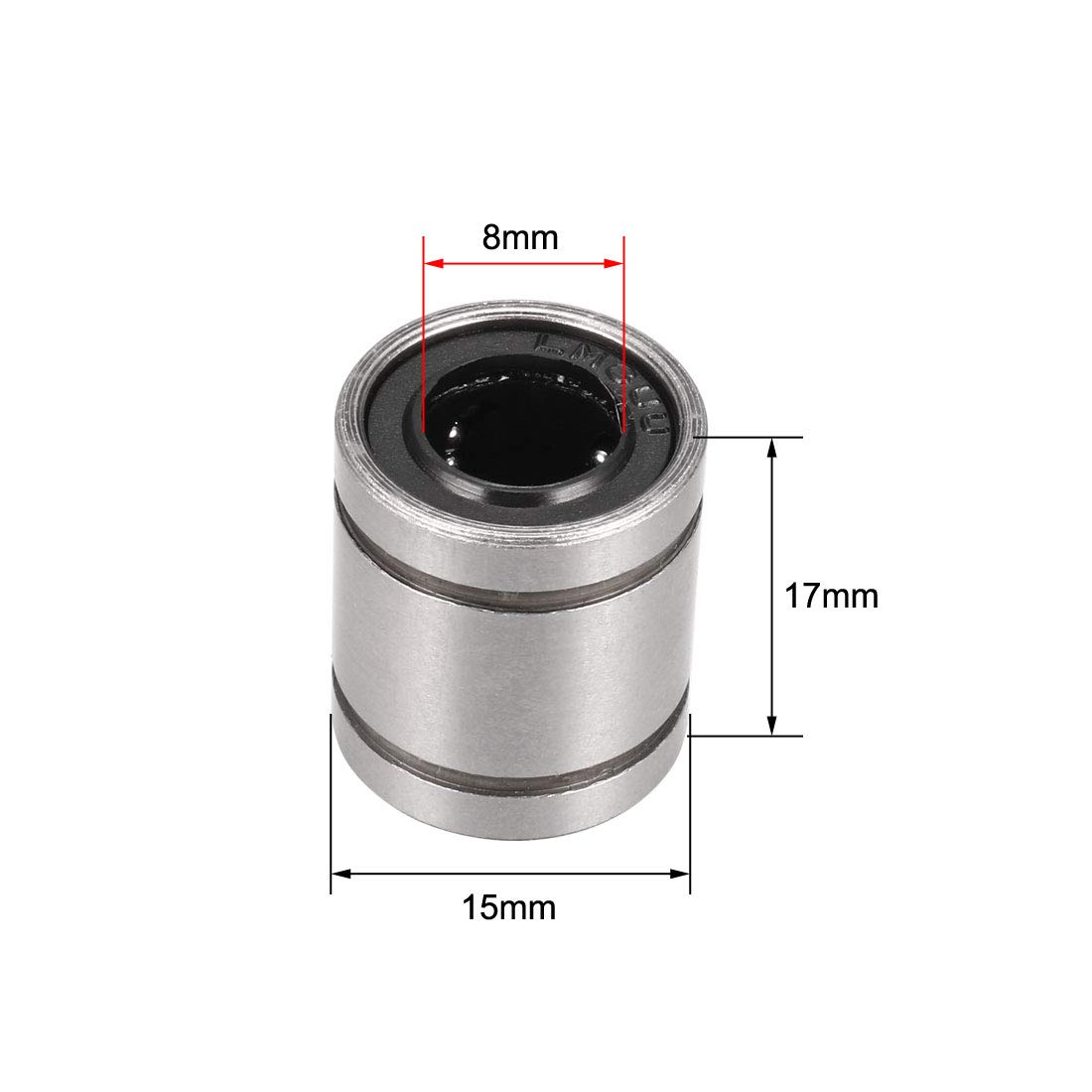 uxcell LM8UU Linear Ball Bearings 8mm Bore 15mm OD 17mm Long for CNC Machine 3D Printer 10pcs — Amazon image 2