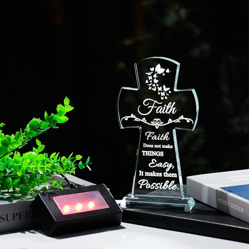 Image of Qianwei Christian Cross Faith Inspirational Gifts - Crystal Cross Tabletop Decor for Women - Religious Catholic Baptism Communion Confirmation Gifts for Women, Sister, Friend