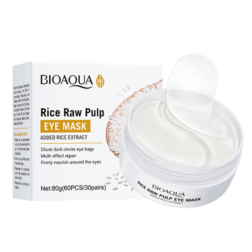 Under Eye Patches - 60 PCS Rice Raw Pulp Under Eye Patches for Puffy Eyes & Dark Circles Treatments, Rice Raw Pulp Eye Masks for Eye Care, Reduce Under Eye Puffiness & Smooth Wrinkles (Rice)
