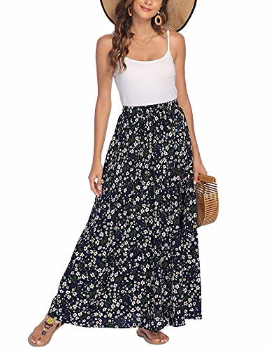 Bluetime Women Long Length Floral Maxi Skirts A-Line Loose Flowy Beach Chiffon Skirt Plus Size (XL, Floral11)