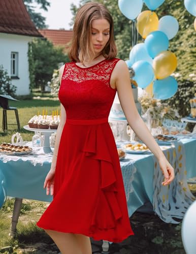 Image of BeryLove Womens Boat Neck A Line Sleeveless Lace Formal Homecoming Dress