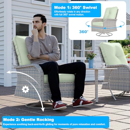 Image of 13-Piece Patio Furniture Set, Outdoor Patio Furniture with Swivel Chairs Set, Ottomans, 55,000 BTU Fire Pit Table, Modular Patio Sofa, Dual-Strand Rattan, Rust-Resistant Frame, Light Green