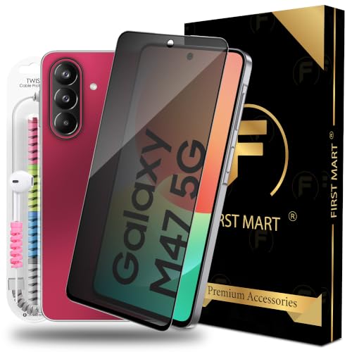 Image of FIRST MART Privacy Tempered Glass for Samsung Galaxy M47 With Cable Guard & Installation Kit | Anti-Spy 9H Screen Protector, Edge-to-Edge, Case-Friendly | Black
