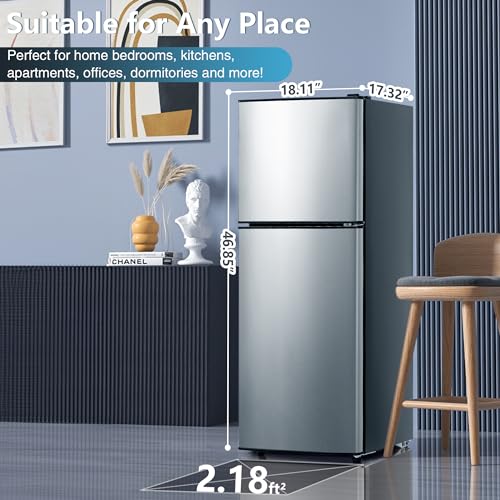 Image of Cucina Magica 5.0 Cu.Ft Fridge with Freezer, Dual Door Refrigerator with 7 Settings Temperature Adjustable, Small Fridge for Dorm Office Apartment and Home (Silver, 5.0 Cu.Ft)
