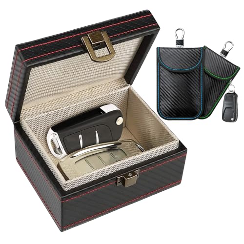 Keyless Go - Caja para llaves de coche con 2 bolsas de bloqueo de señal, bloqueo de señal antirrobo, bloqueo de señal, bloqueo de señal RFID para una protección segura (negro)