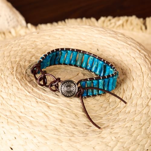 Image of YGLINE Boho Handmade Wrap Leather Tube Crystal Stone Bracelet for Women