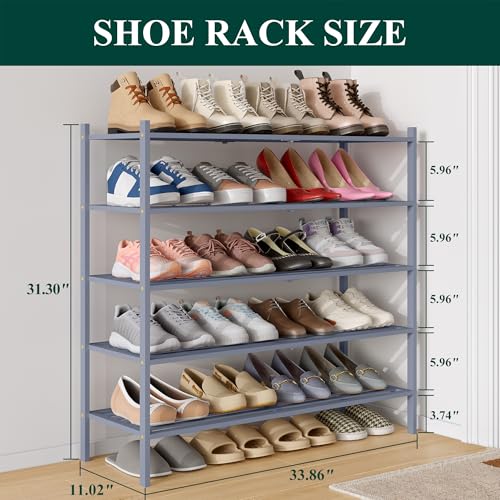 Image of Smiry Bamboo Shoe Rack, 5 Horizontal Slats, 5 Tier - 33.9 inch Wide, Grey