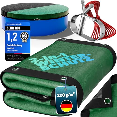poolomio® Pool Winterabdeckung oval 800 x 400 cm | 2in1 Solarplane & Poolabdeckung 8 x 4 m | Robuste 200g/m² PE Poolplane Abdeckplane | UV-beständig, Algen- & Schmutzschutz | Planenmaß: 860 x 460 cm
