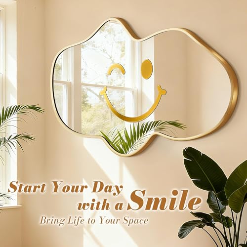Irregular Wall Mirror, Gold Bathroom Wavy Abstract Mirror for Over Sink, Decorative Cloud-Shaped Wall Mirror, Stylish Shatter-Proof HD Mirror for Bedroom, Entryway (22"x36", S, 1 Pack) - Image 6