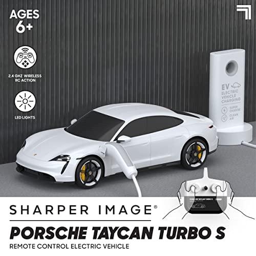 Sharper Image Porsche Taycan Turbo S Remote Control Electric Car, Working LED Lights & USB-C Charging Station, 1:20 Scale RC Model, Rechargeable Battery