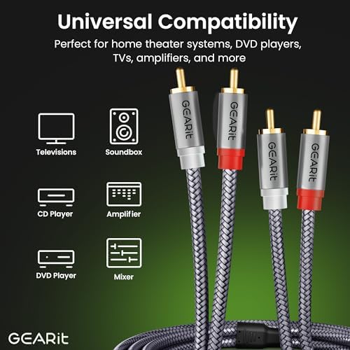 GEARit RCA Cables 1ft OFC, RCA Cables Car Audio with Dual Shielding & Gold-Plated Connectors, RCA Cable for Subwoofer Cable, Hi-Fi System, Amplifier, Active Speakers, Gaming Consoles - 3