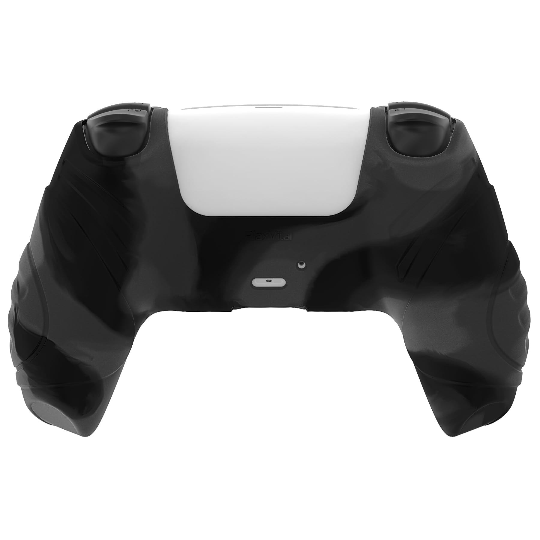eXtremeRate PlayVital Silikonowe Etui Ochronne do ps5 Kontrolera,Ergonomiczne Obudowy do ps5,Pokrowiec Ochraniacze do ps5 z Nakładkami na Kciuki,Skórki do ps5-Ciemny Szary i Czarny(Guardian Edition)