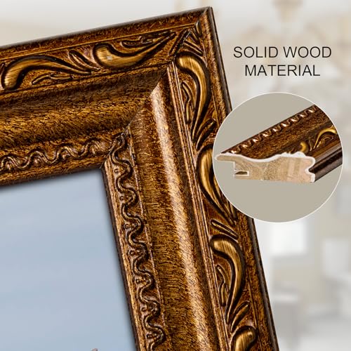 Image of 11x14 Picture Frame Wood Vintage 14x11 Picture Frame Gold | Real Glass, Matted 8x10 or 11 x 14 Photos, Easy Photo Changes, Wall Hanging