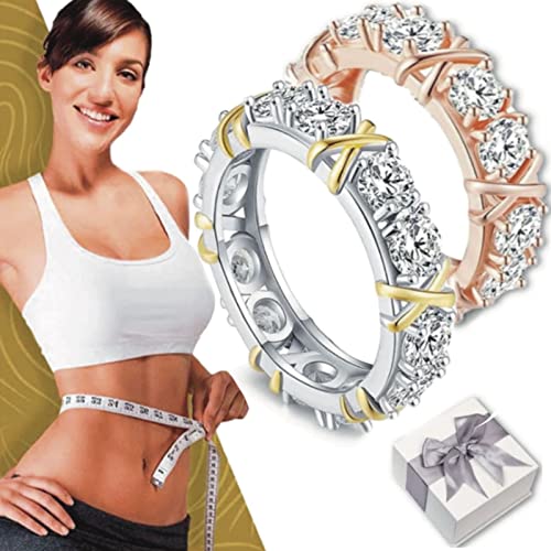Moissanite Magnetology Lymphvity Ring, Magnetic Rings for Weight Loss, Magnetic Zircon Shaping Cross Full Moissanite Diamond Ring, Moissanite X Criss Cross Ring (#8,GOLD+ROSE GOLD)